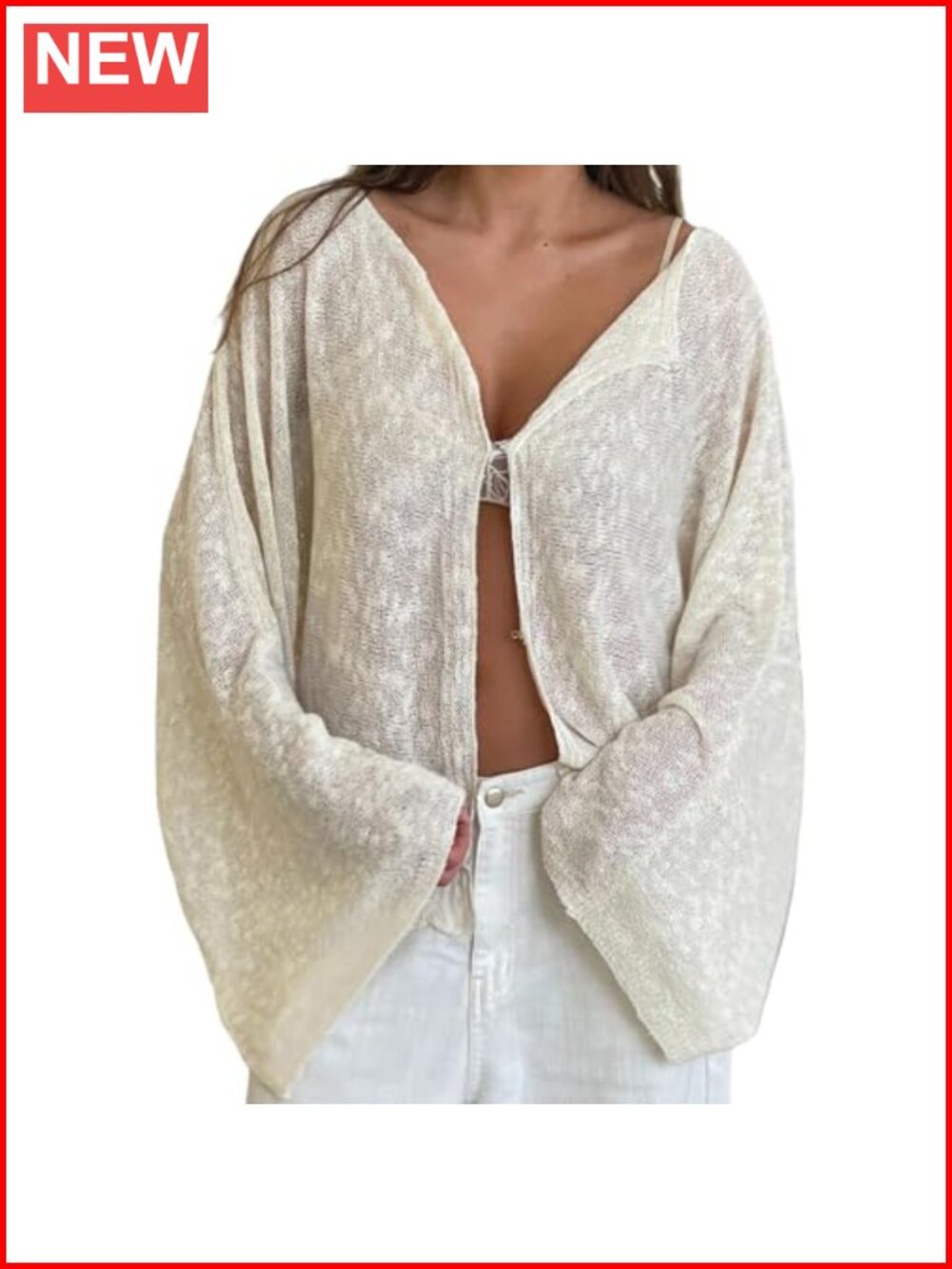 Loose Knit Cardigan Boat Neck Long Sleeve Hook & Eye Women's Cover Up Top
